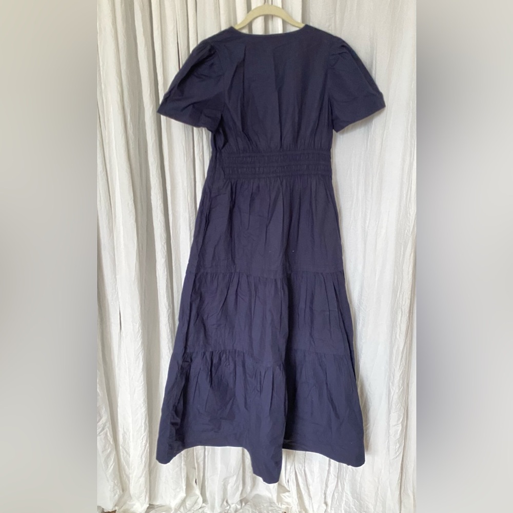 NEW Quince 100% Organic Cotton Poplin Tiered V-Neck Short Sleeve Maxi Dress sz S - Picture 8 of 13